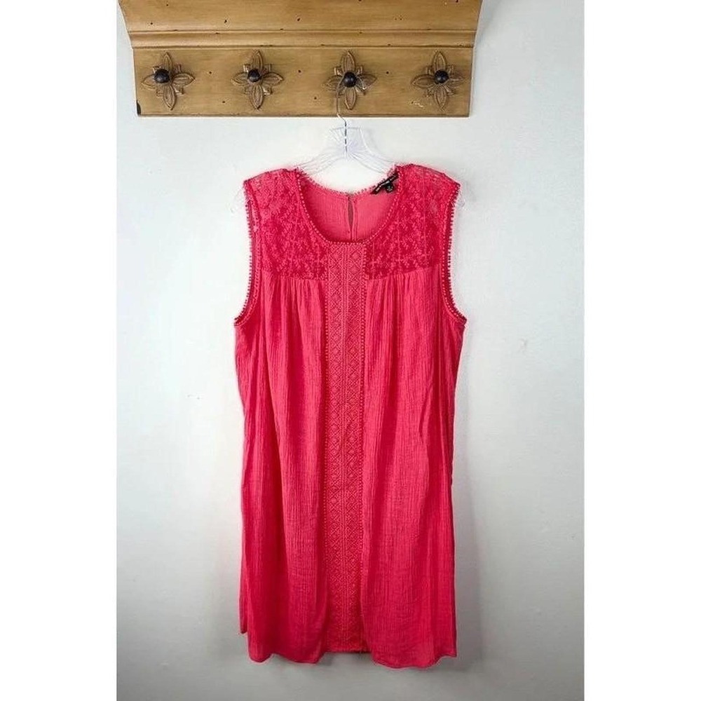 Zac & Rachel Shift Dress Coral Pink 1X Embroidered Lace Boho Gauze Sleeveless